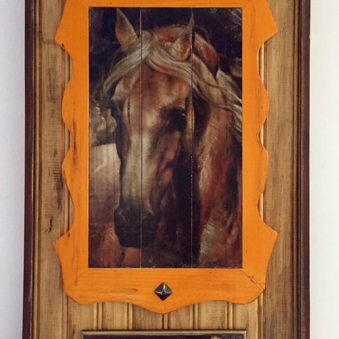 Quadro Rústico em Madeira Cavalo - 43cm x 75cm