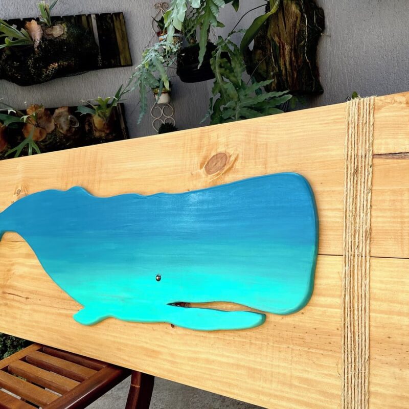 Quadro Rústico em Madeira - Baleia Cachalote - 150cm x 55cm