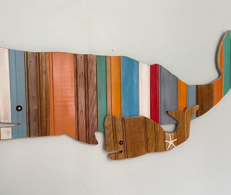 Quadro Rústico Madeira - Baleia Mãe - 135cm x 55cm