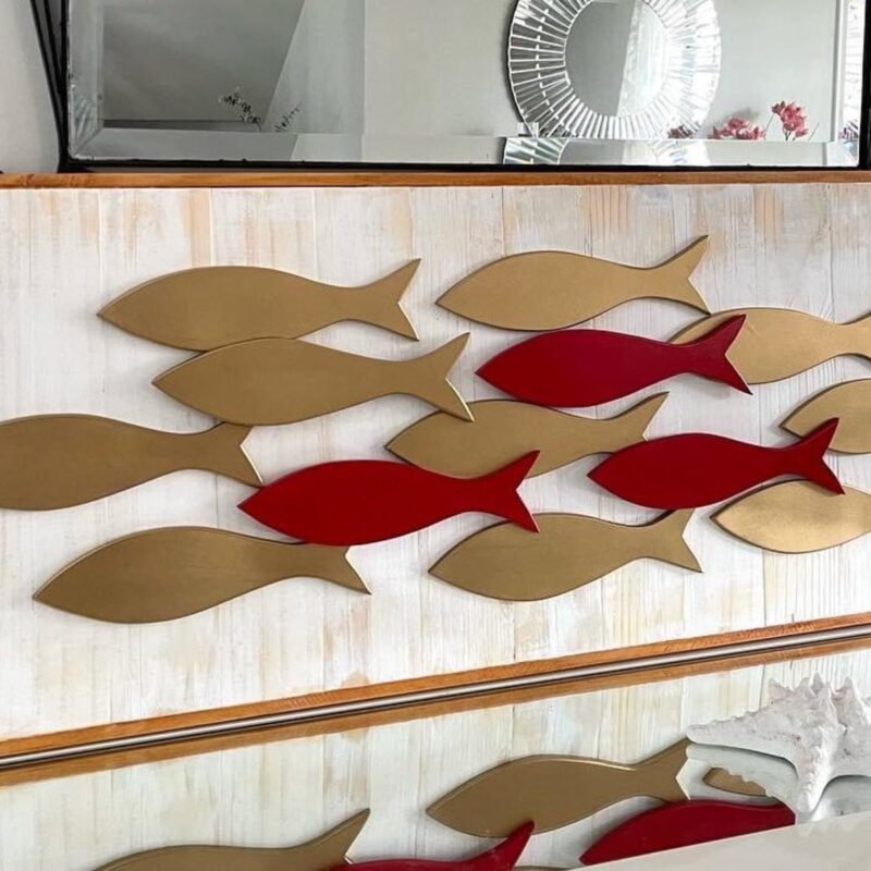 Quadro Rústico em Madeira - Peixes Vermelhos - 120cm x 40cm