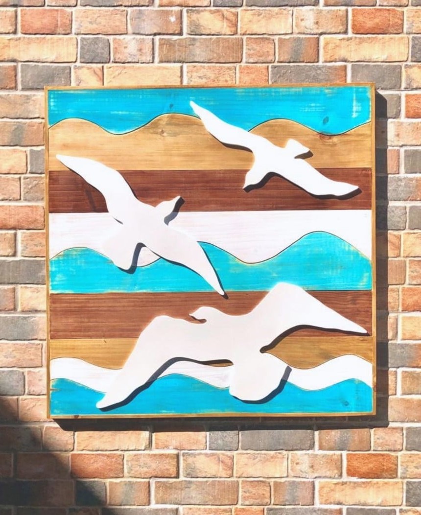 Quadros Rústico - Gaivotas - 92cm x 92cm - Imagem 5