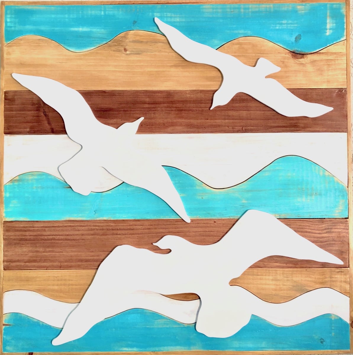 Quadros Rústico - Gaivotas - 92cm x 92cm