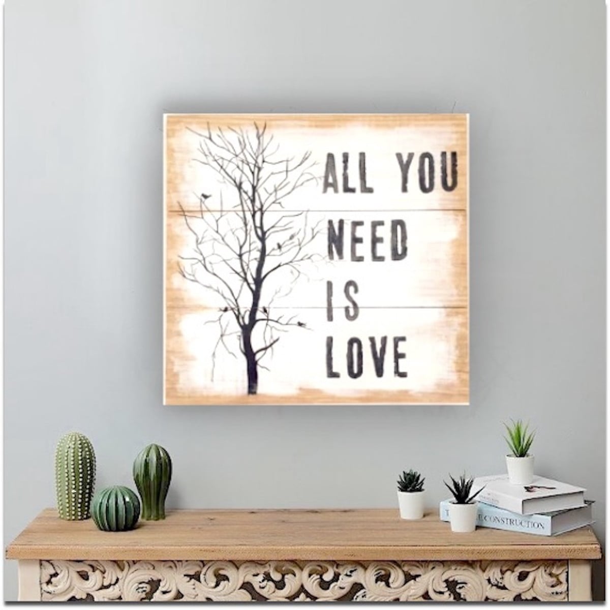 Quadro em Madeira Pintado a Mão - All You Need is Love - 50cm x 50cm - Imagem 4