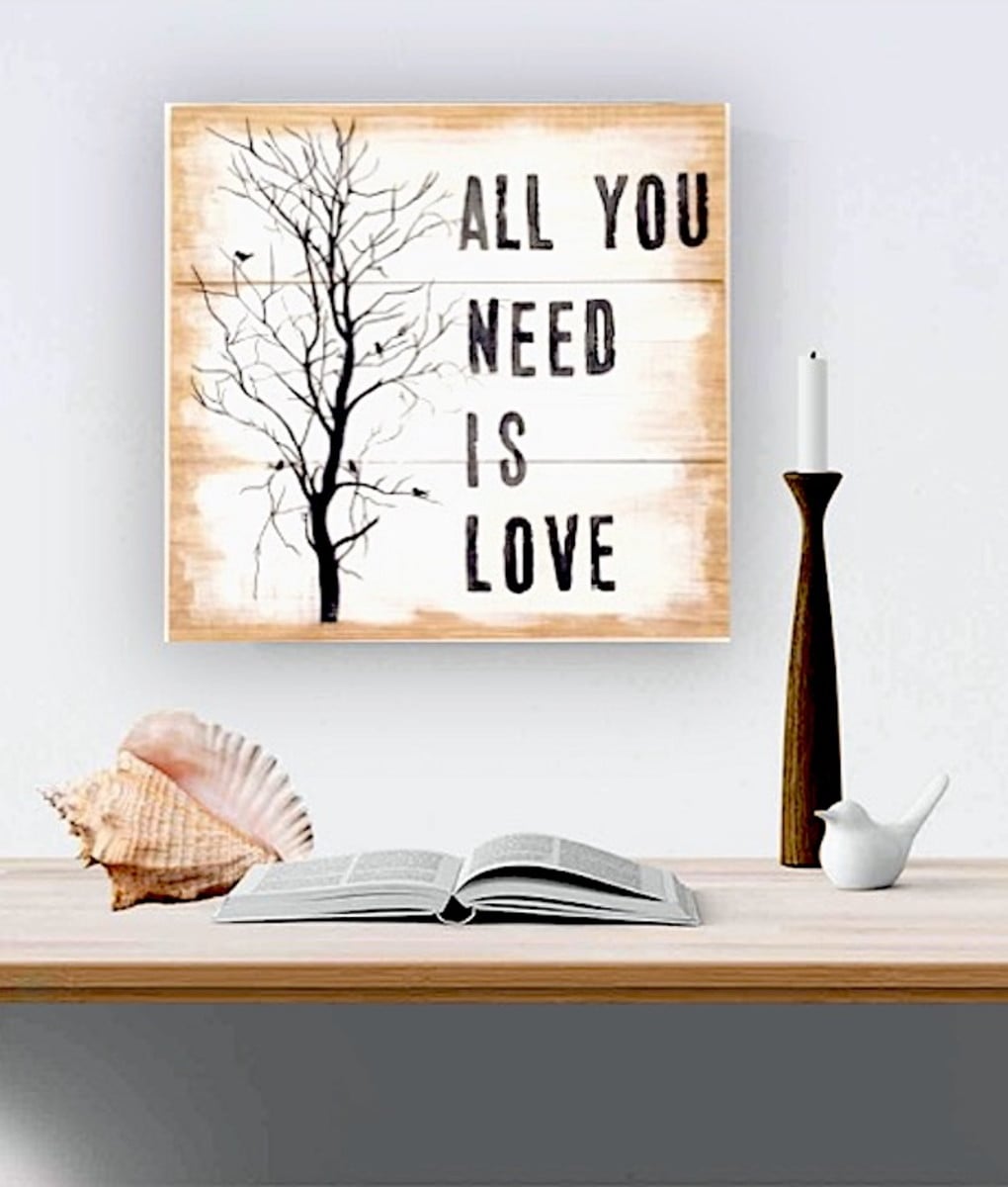 Quadro em Madeira Pintado a Mão - All You Need is Love - 50cm x 50cm - Imagem 3